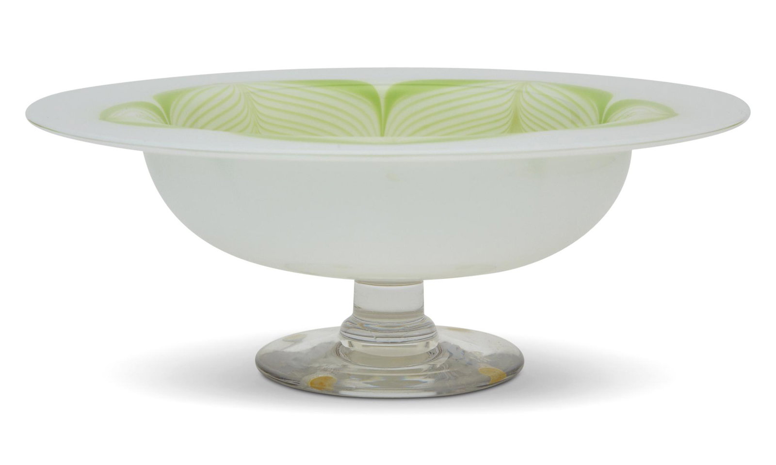Libbey-Nash Glass Center Bowl with Green Feather Decoration (1 of 3)