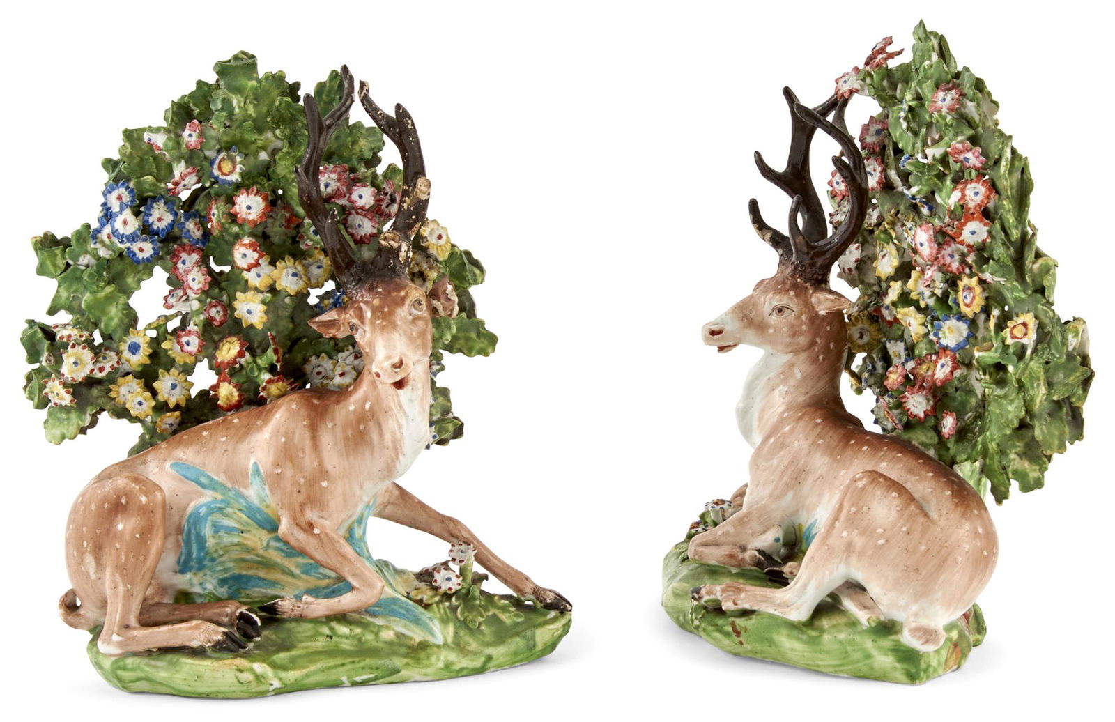 Pair of English Bocage Figures of Reclining Stags (1 of 4)