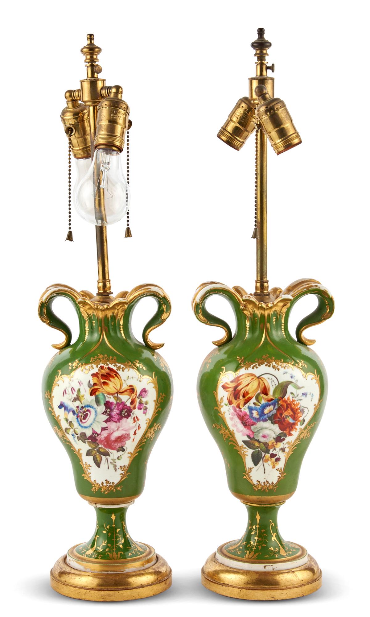 Pair of Paris Porcelain Floral Decorated Lamps (1 of 3)