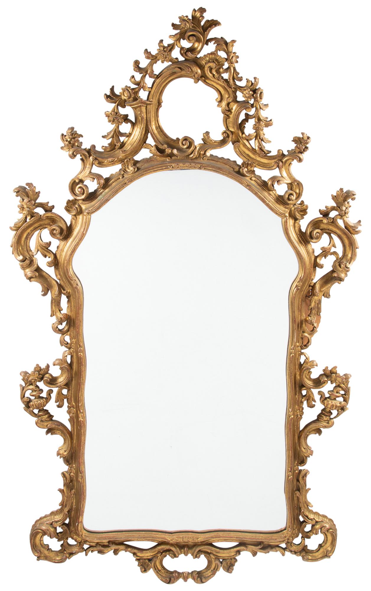 Rococo Style Giltwood Mirror: Rococo Style Giltwood Mirror Height 63 1/2 inches, width 37 1/2 inches. C