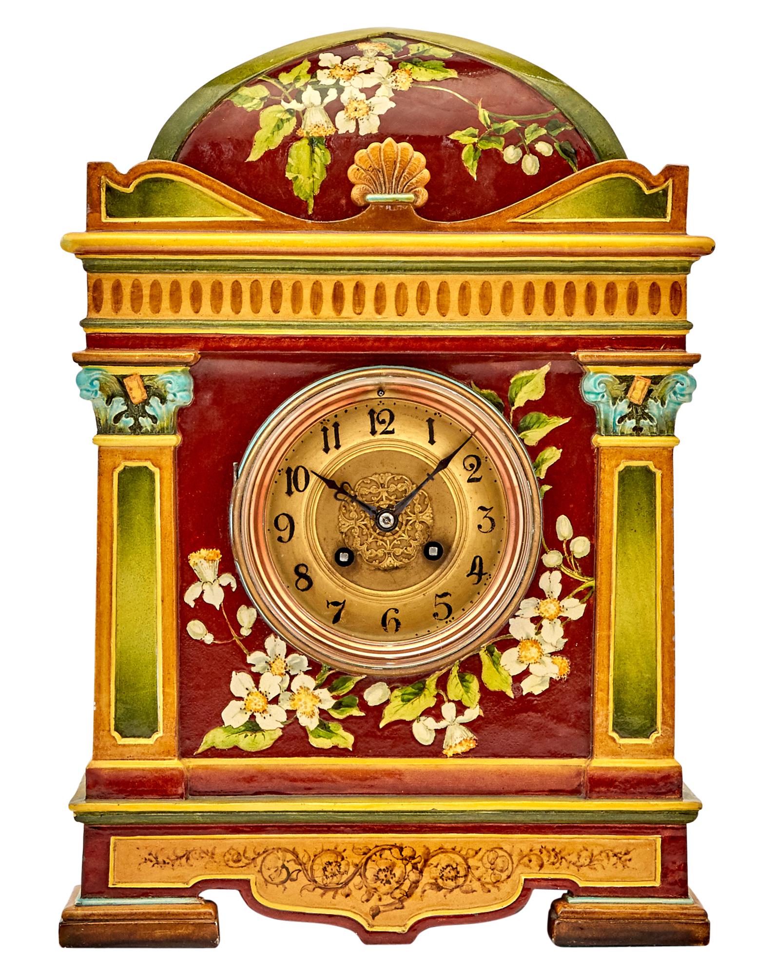 Doulton Lambeth Floral Decorated Faience Mantel Clock (1 of 4)
