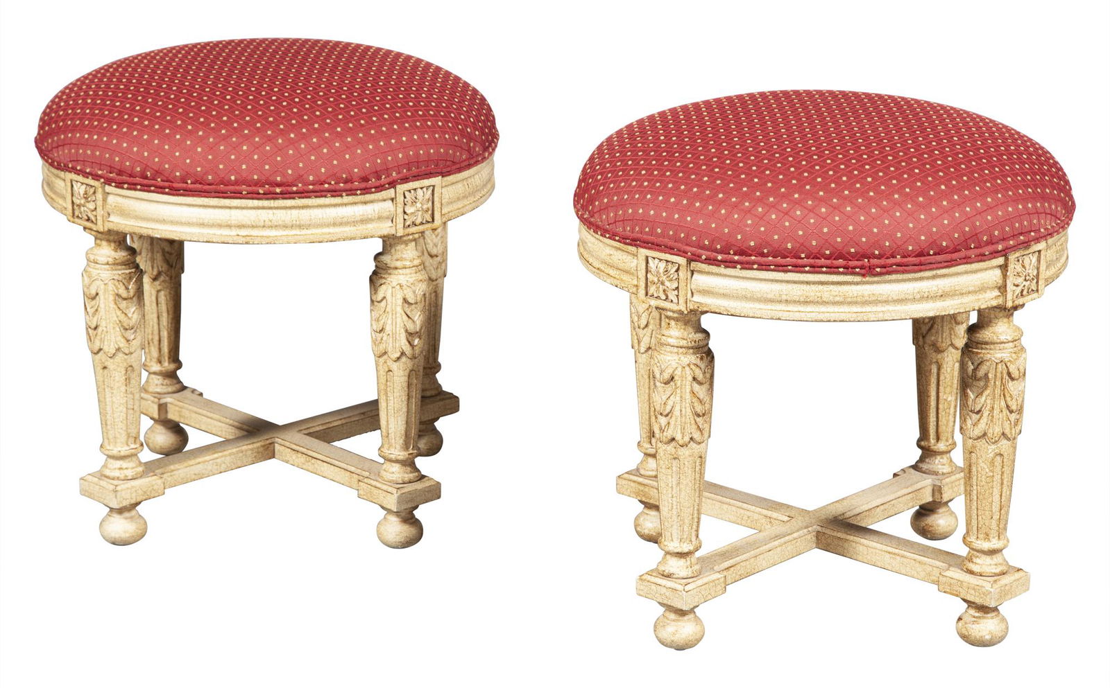 Pair of Neoclassical Style Upholstered Painted Circular Stools (1 of 4)