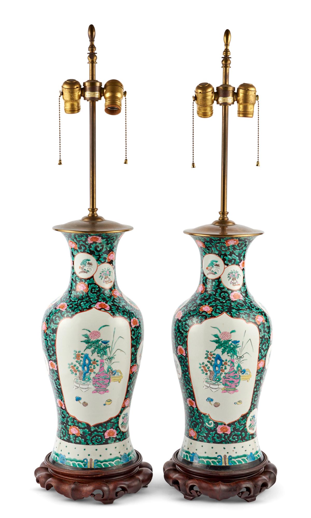 Pair of Chinese Porcelain Vases Mounted as Lamps (1 of 3)