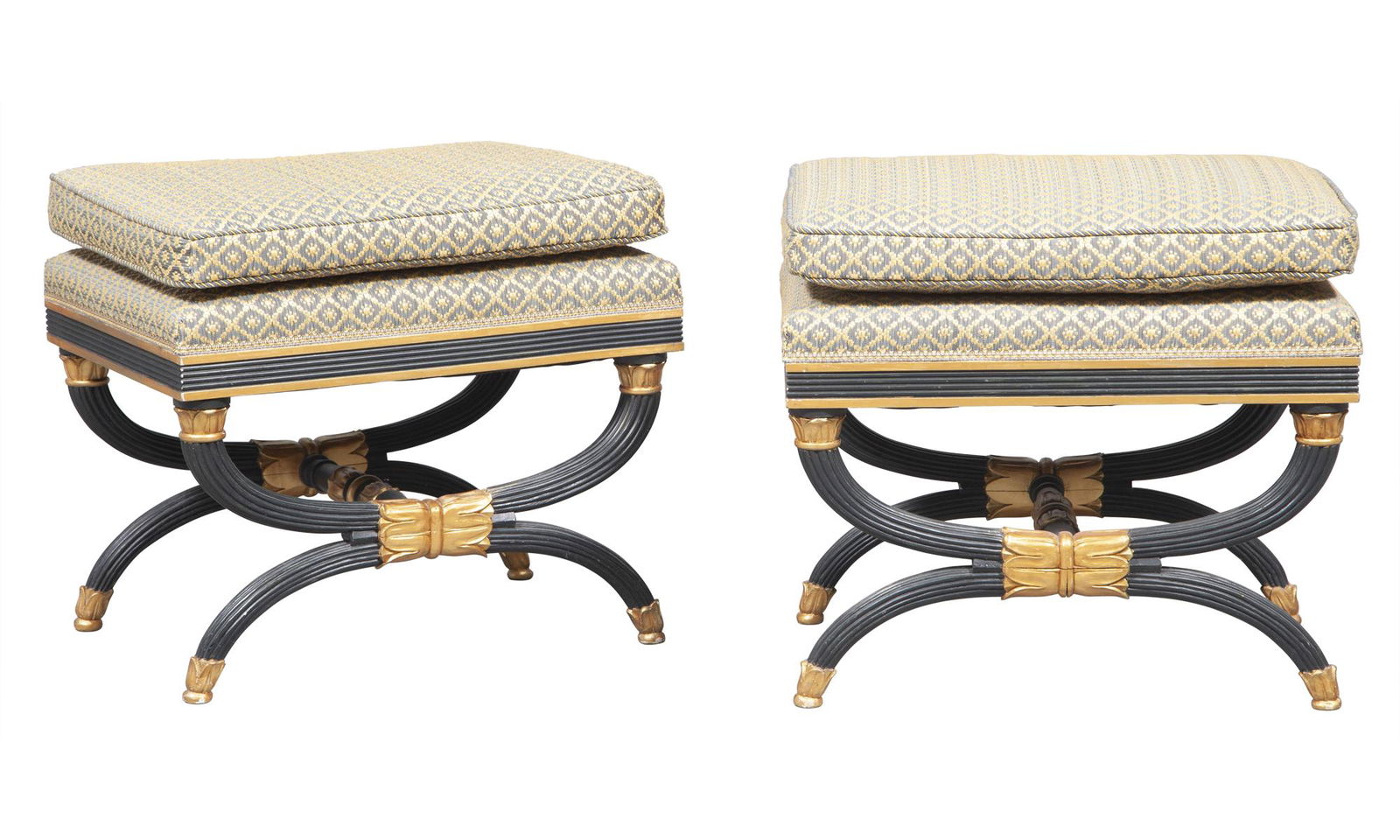 Pair of Continental Neoclassical Style Upholstered Parcel-Gilt and Painted Wood Tabourets (1 of 4)
