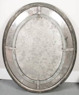 Emilio Terry Style Silvered and Glass Oval Mirror: Emilio Terry Style Silvered and Glass Oval Mirror Height 46 inches, width 38 inches. C Collection from a North Shore Residence Decorated by Stephen Sills