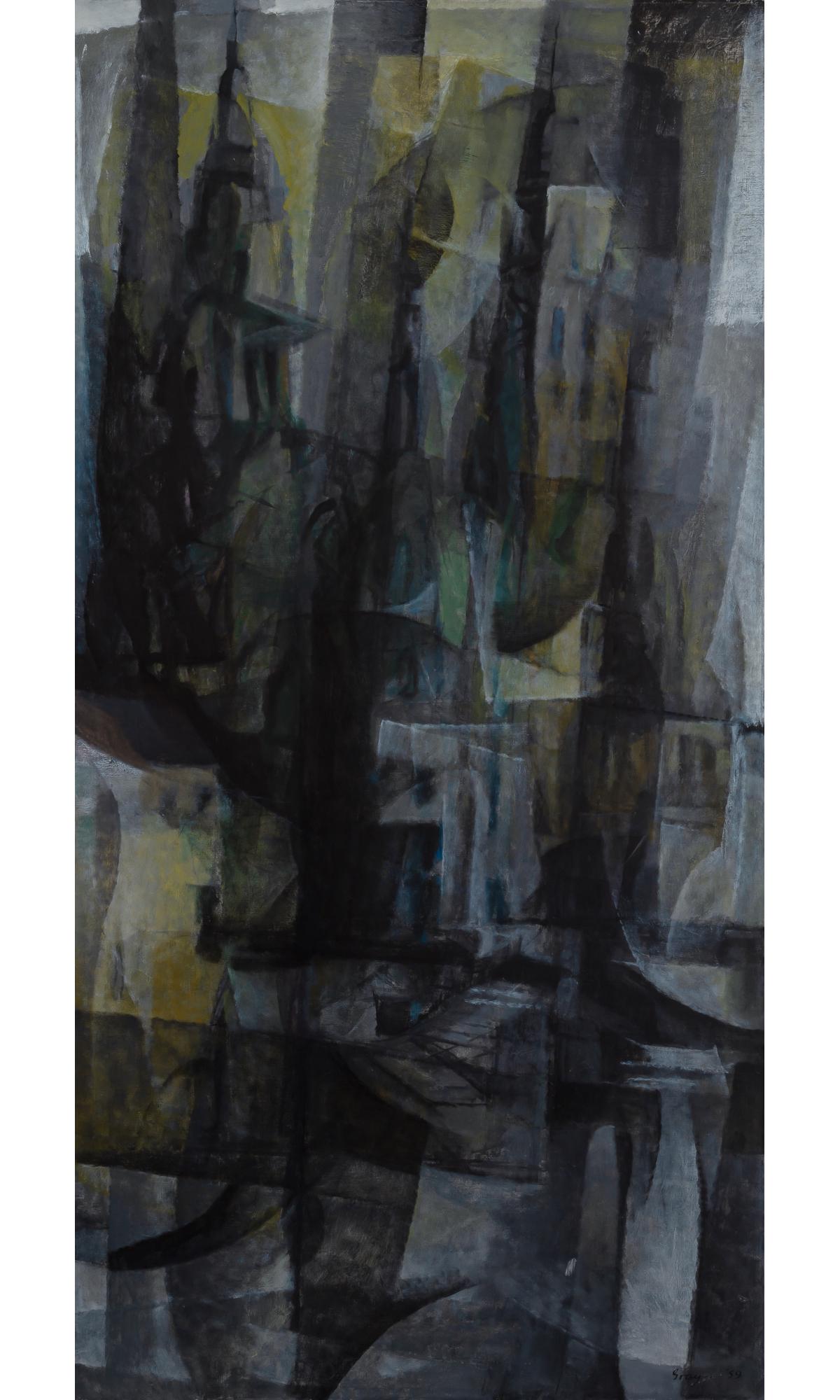 Cleve Gray American, 1918-2004 Santiago de Campostella (The Cathedral), 1959: Cleve Gray American, 1918-2004 Santiago de Campostella (The Cathedral), 1959 Signed and dated Gray '59 (lr) Oil on canvas 80 x 39 3/4 inches (203 x 101 cm) Provenance: Staempfli Gallery, New York The