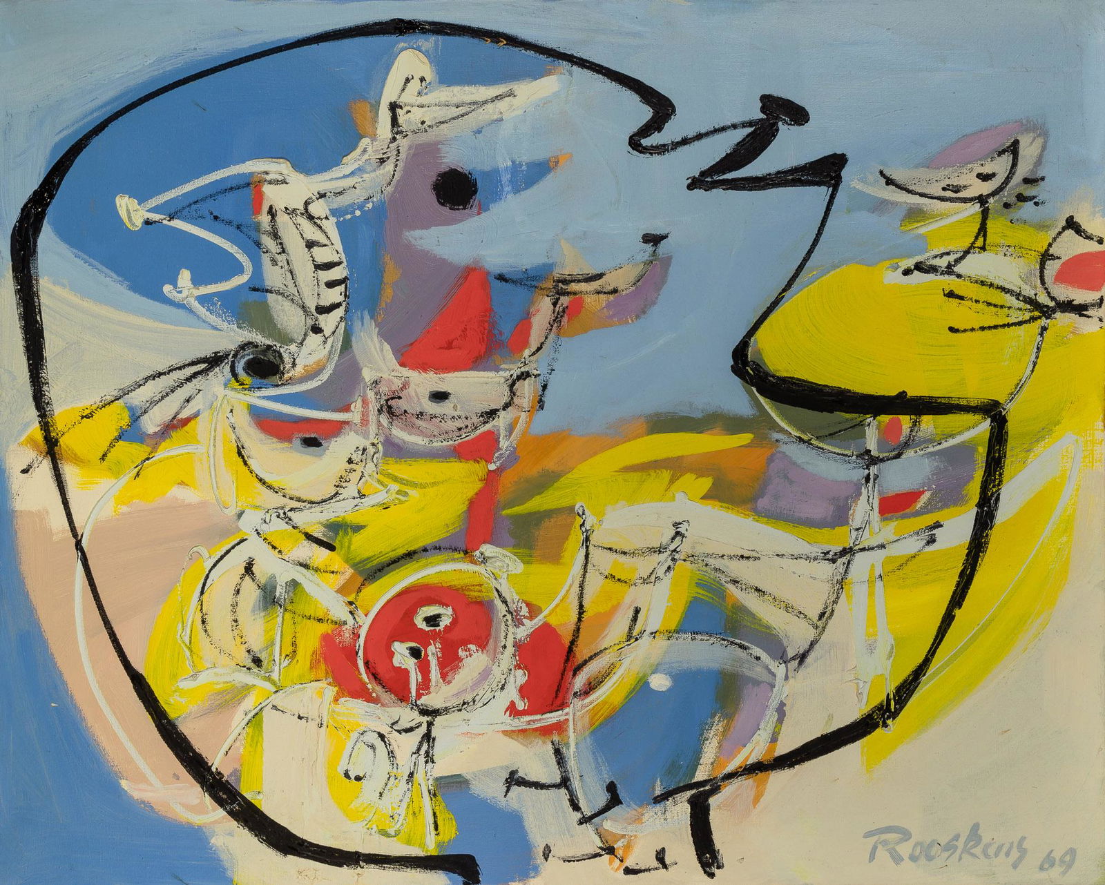 Anton Rooskens Dutch, 1906-1976 Untitled, 1969: Anton Rooskens Dutch, 1906-1976 Untitled, 1969 Signed and dated Rooskens 69 (lr) Oil on canvas 31 1/2 x 39 1/4 inches (80 x 99.7 cm) Provenance: Court Gallery (formerly American Art Gallery), Copenhag