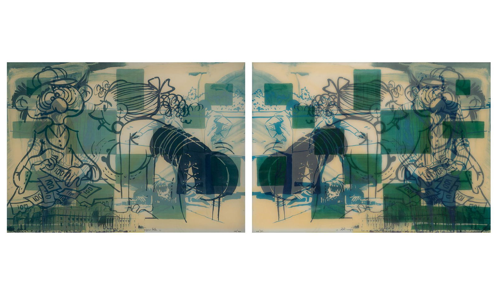 Sigmar Polke LEAVE THE LAB AND ENTER THE OFFICE Color offset lithograph, on tracing paper printed on (1 of 6)