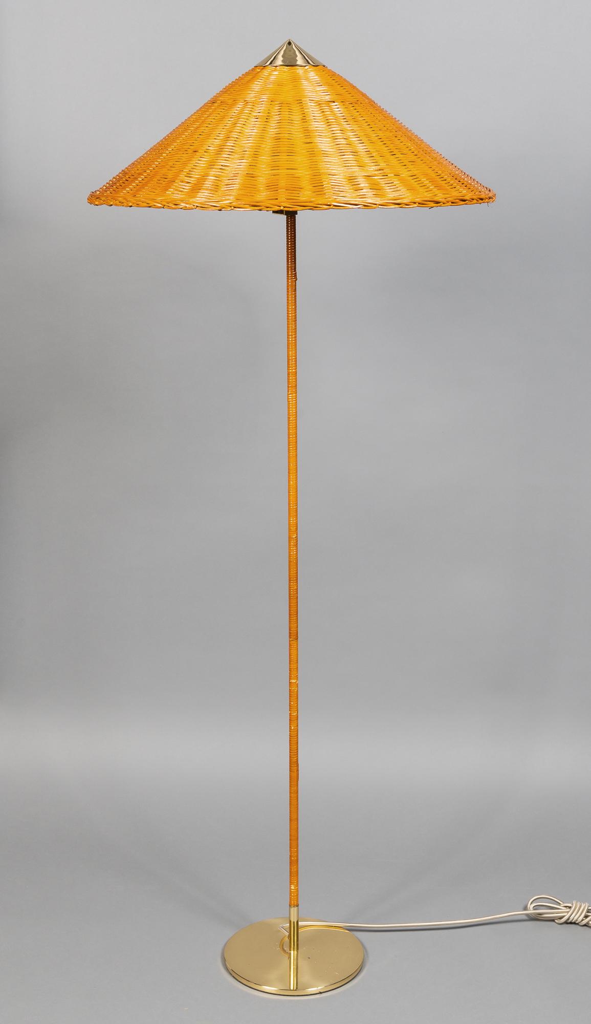 Paavo Tynell Brass and Rattan Model 9602 Floor Lamp (1 of 4)