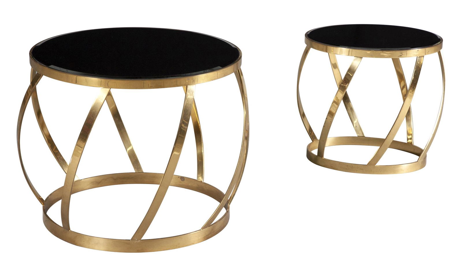 Two Karl Springer Brass and Smoky Glass Barrel Side Tables (1 of 5)