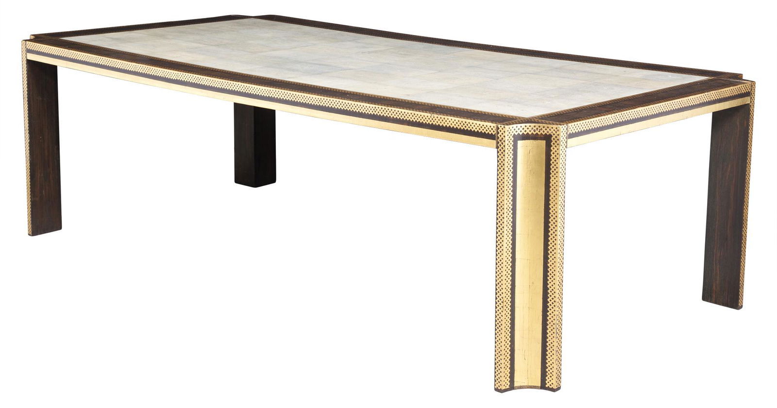 Karl Springer Shagreen and Brass Inlaid Gilt Stenciled Dining Table (1 of 8)