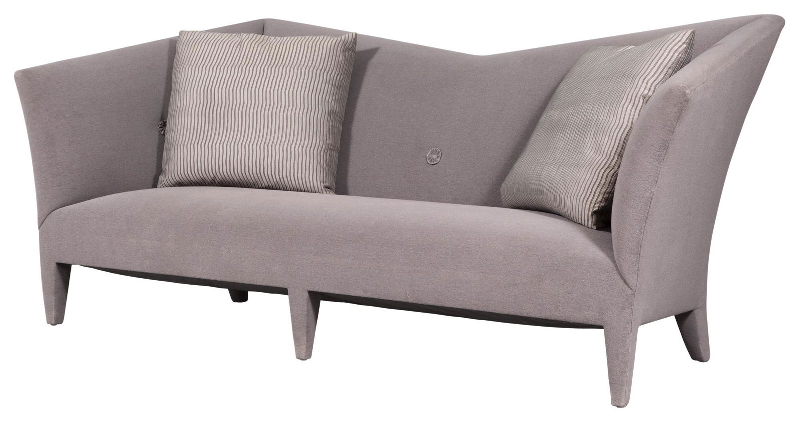John Hutton for Donghia Fully Upholstered Sofa: John Hutton for Donghia Fully Upholstered Sofa Late 20th century Height of back 38 inches, height of seat 16 inches, length 7 feet 5 1/2 inches, depth 39 inches. C
