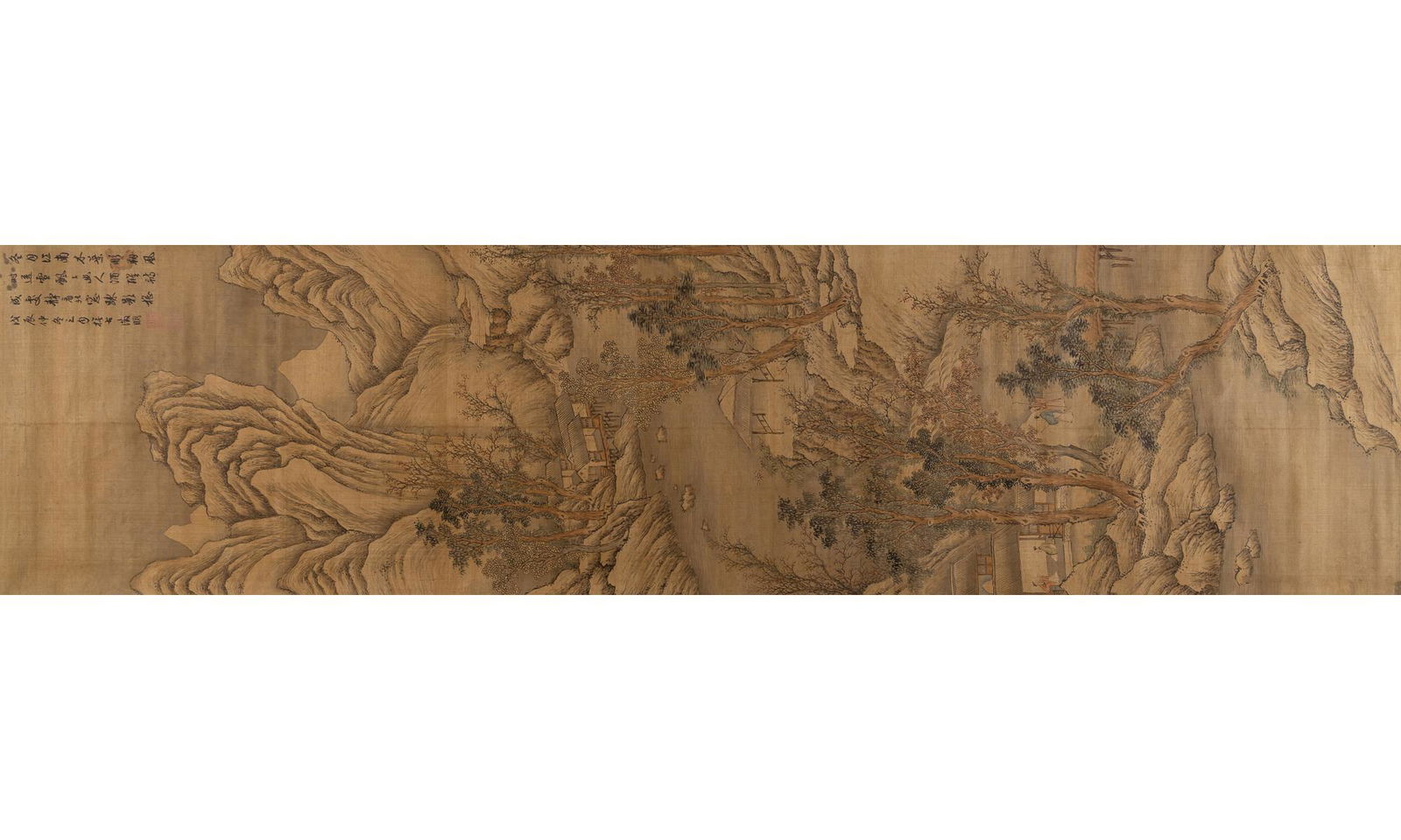 A Chinese School Painting of a Riverscape with Pavilions Sight Height 79 " (1 of 3)