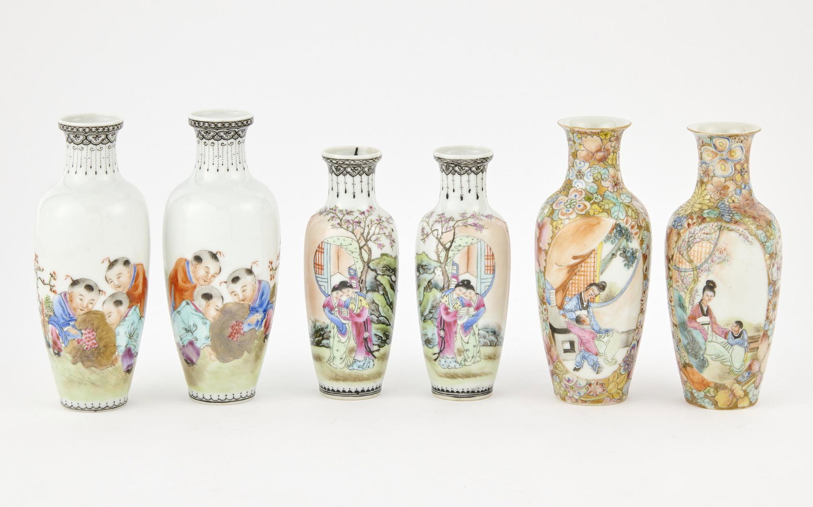 Three Pairs of Small Chinese Porcelain Vases Height of largest 5 " (1 of 5)