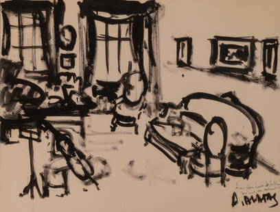 Arbit Blatas Lithuanian, 1908-1999 Interior Scene: Arbit Blatas Lithuanian, 1908-1999 Interior Scene Signed A. Blatas and dedicated to Luise and Arthur (lr) Ink on paper 19 x 25 inches (48.3 x 63.5 cm) C