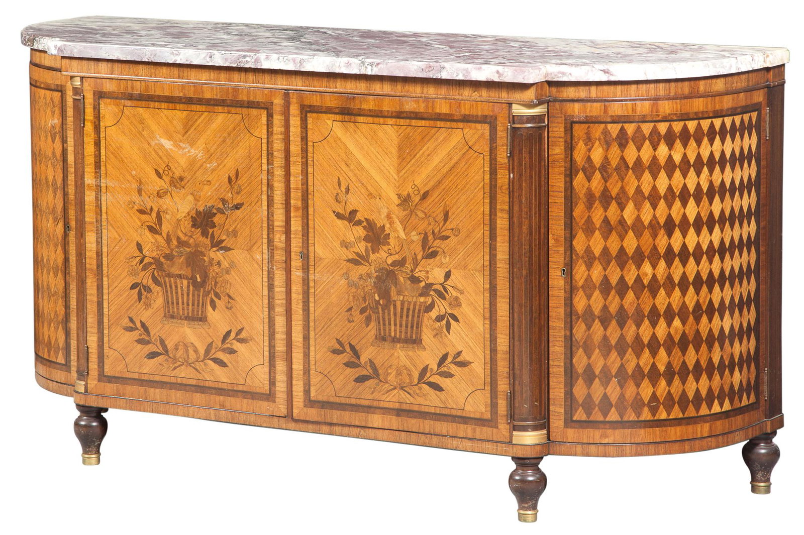 Louis XVI Style Walnut Marquetry and Parquetry Buffet: Louis XVI Style Walnut Marquetry and Parquetry Buffet Height 37 3/4 inches, width 6 feet, depth 22 3/4 inches. C