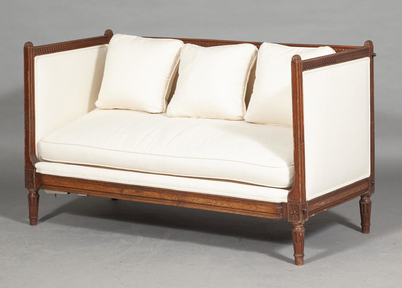 Louis XVI Style Carved Oak Daybed: Louis XVI Style Carved Oak Daybed Height 36 inches, width 60 inches, depth 28 inches. C