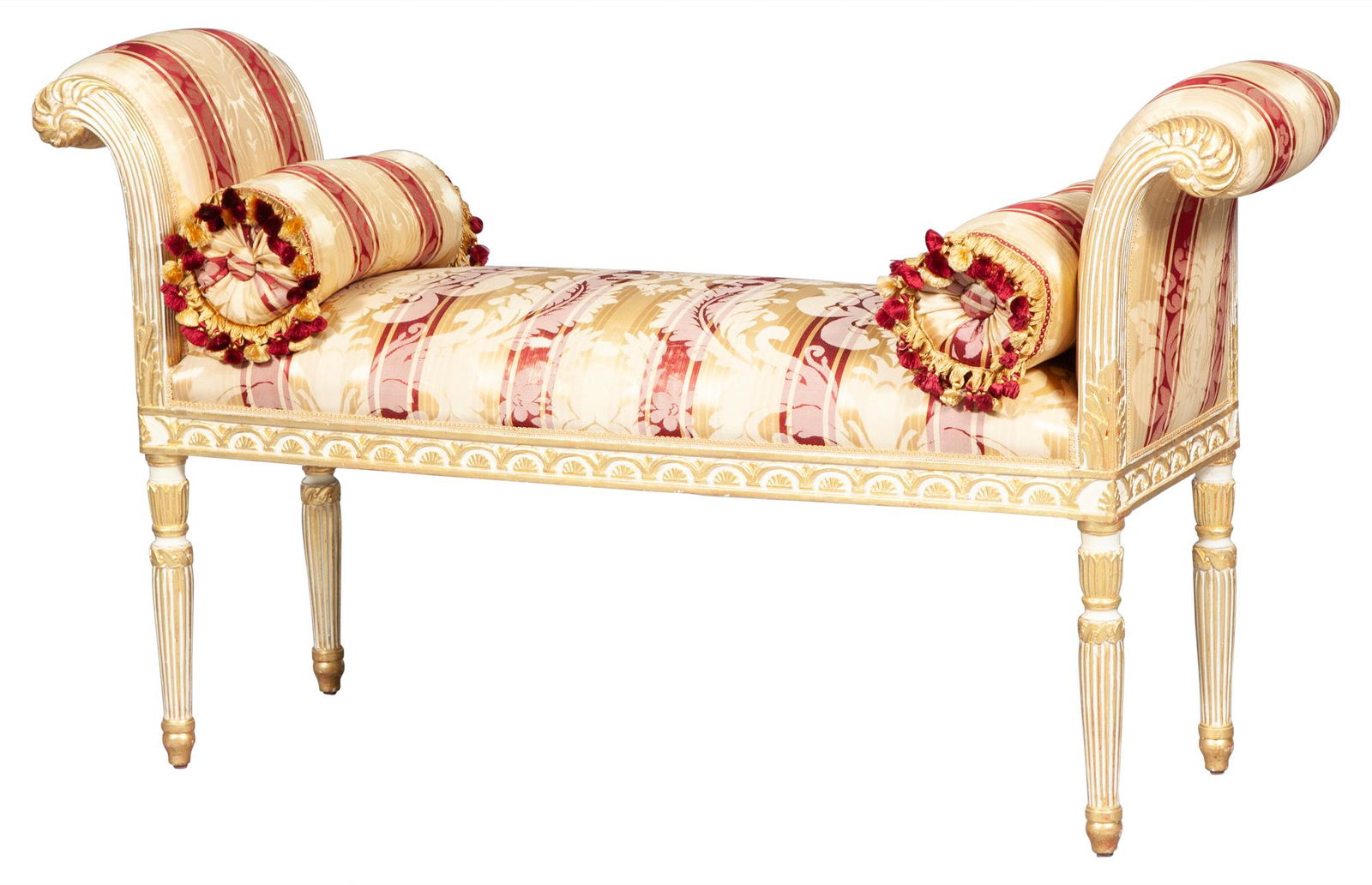 Louis XVI Style Upholstered Painted and Parcel Giltwood Bench (1 of 4)