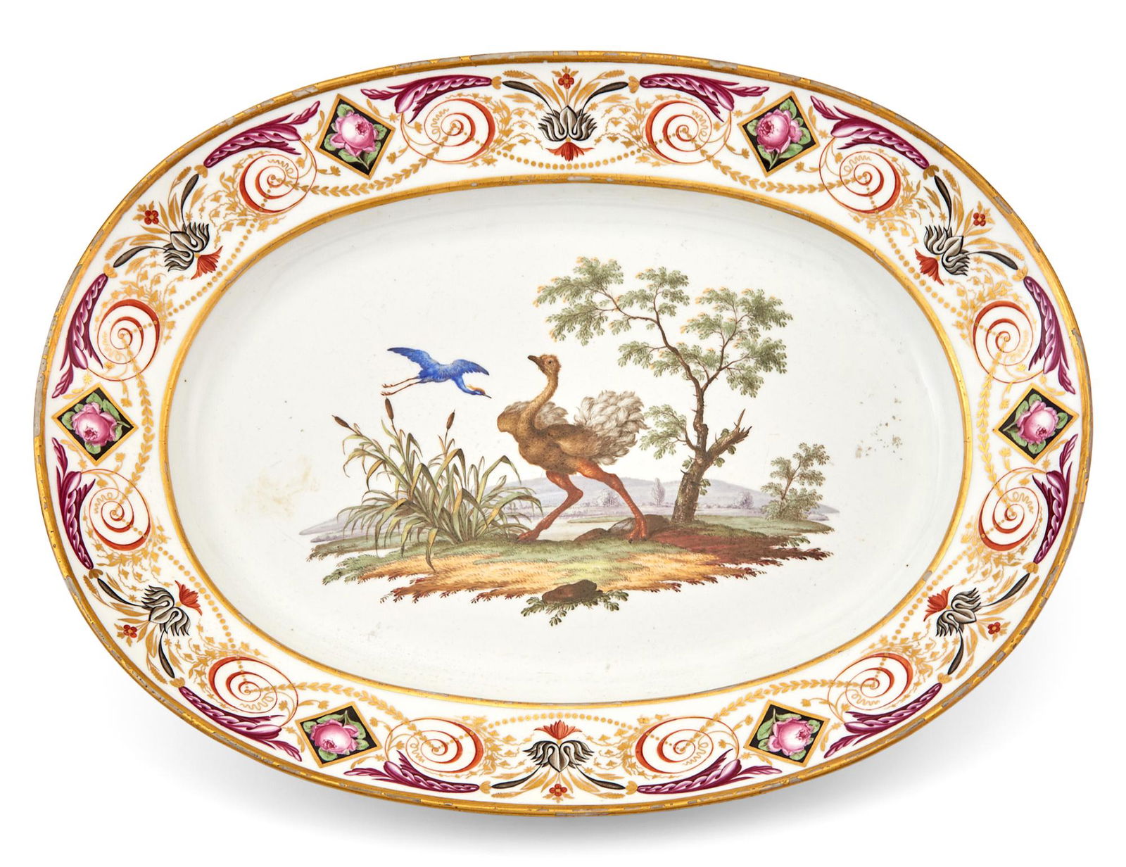 Meissen Porcelain Oval Platter Depicting an Ostrich and Exotic Bird (1 of 4)