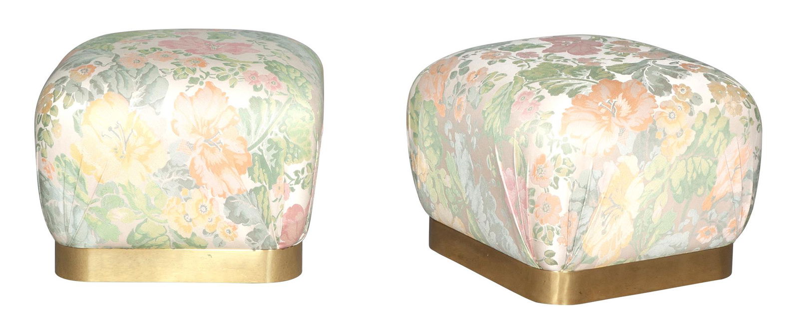 Two Karl Springer Brass and Upholstered Soufflé Ottomans (1 of 5)