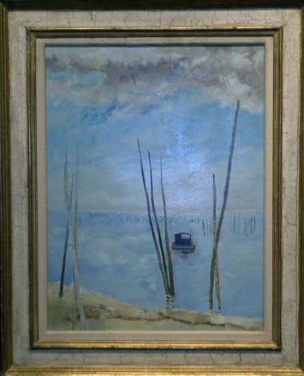 Guy Bardone French, b.1927 LES JALLES-BASSIN D'AR: Guy Bardone French, b.1927 LES JALLES-BASSIN D'ARCACHON Oil on canvas 25 3/4 x 19 3/4 inches
