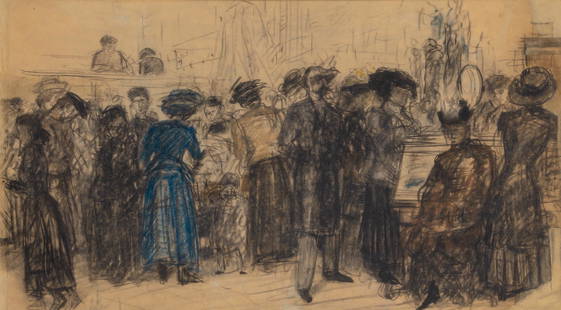 William Glackens: William Glackens American, 1870-1938 Bargain Basement Initialed W G (ll) Charcoal and pastel on paper 12 x 21 inches (30.5 x 53.3 cm) Provenance: Kraushaar Galleries, New York, October 1956> C Propert