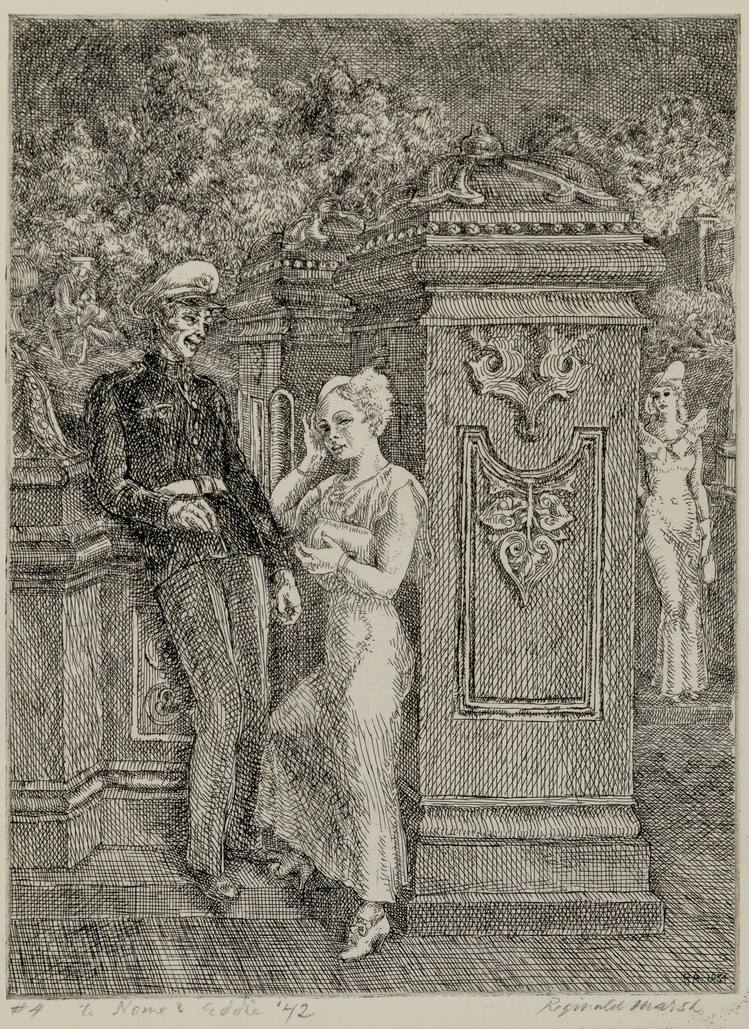 Reginald Marsh (1898-1954): Reginald Marsh (1898-1954) U.S. MARINE (SASOWSKY 144) Etching, 1934, on Rives paper, signed, dated, dedicated and numbered #4 in pencil, with good margins, unframed. Plate 8 x 6 inches; 203 x 152 mm.