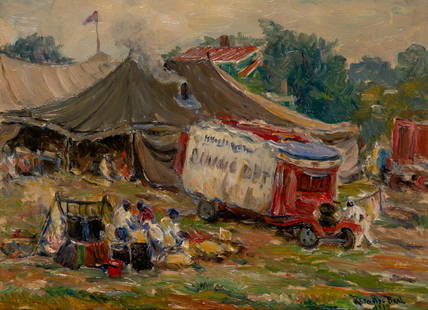 Reynolds Beal: Reynolds Beal American, 1866/67-1951 Circus Scene, 1936/37 Signed Reynolds Beal and dated 1937 (lr); signed Reynolds Beal, dated 1936 and 1937, and inscribed ... Department / Downie Bros Circus /