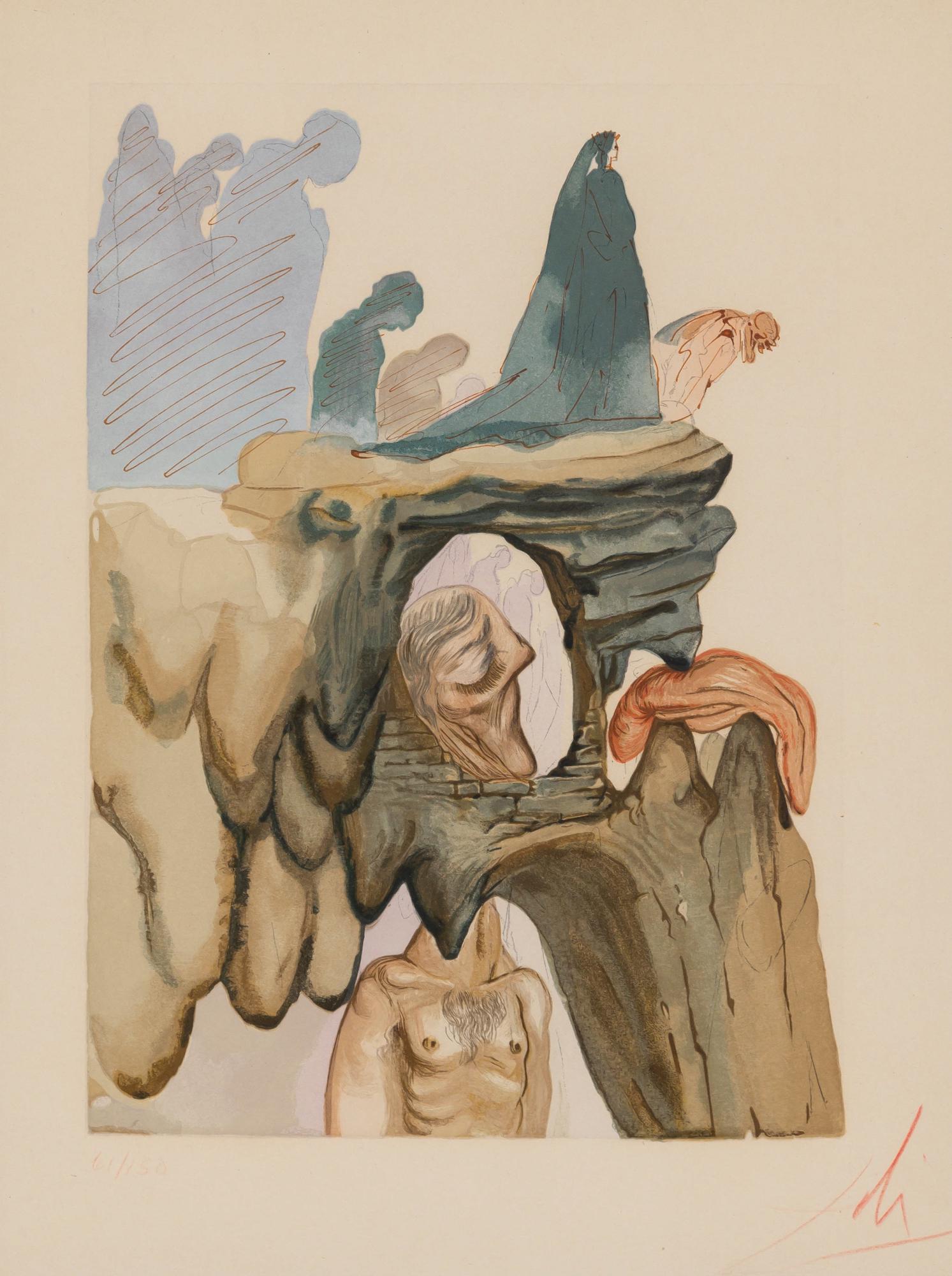 Salvador Dalí (1904-1989): Salvador Dalí (1904-1989) INFERNO CANTO 22 (SEE FIELD P. 192) Color wood engraving, 1963, on cream wove paper with Les Heures Claires watermark, signed and numbered 61/150 in red pencil, from La 