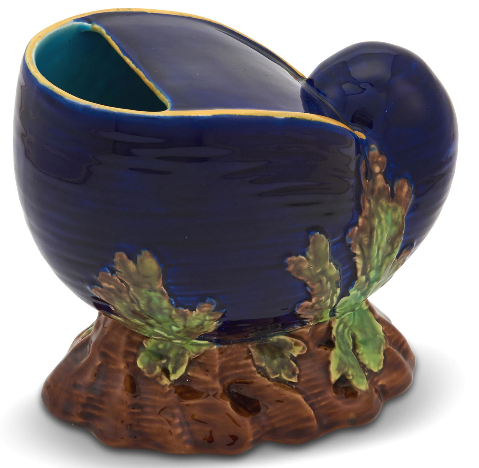 George Jones Majolica Cobalt-Blue Ground Nautilus-Shell and Seaweed Spoon Warmer Circa 1875 The (1 of 5)
