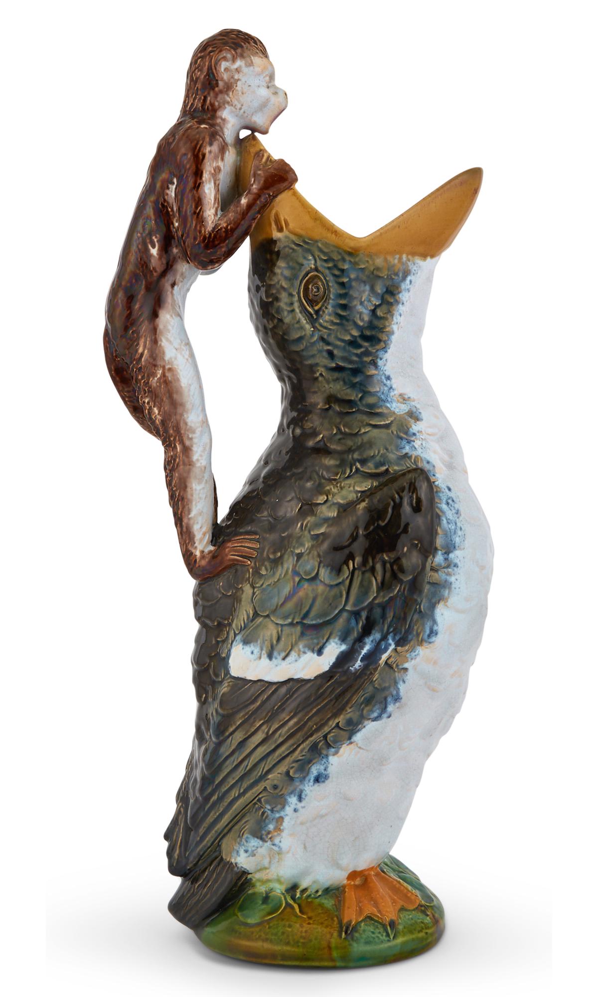 William Brownfield & Sons Majolica Monkey and Goose Pitcher / Vase Circa 1880 Naturalistically (1 of 6)