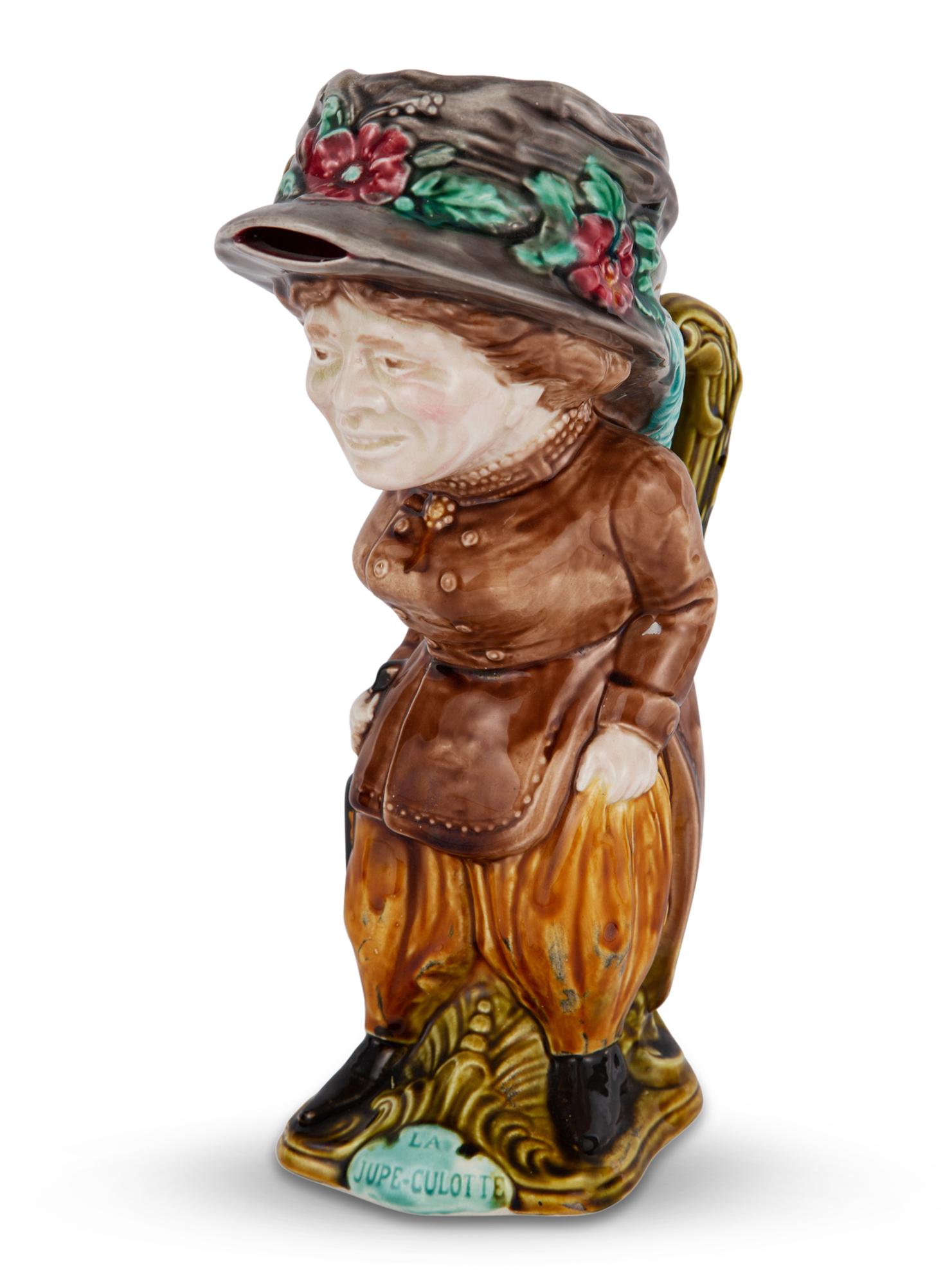 Onnaing French Barbotine Majolica Pitcher, 'La Jupe-Culotte' Recorded as model no. 784, circa (1 of 8)