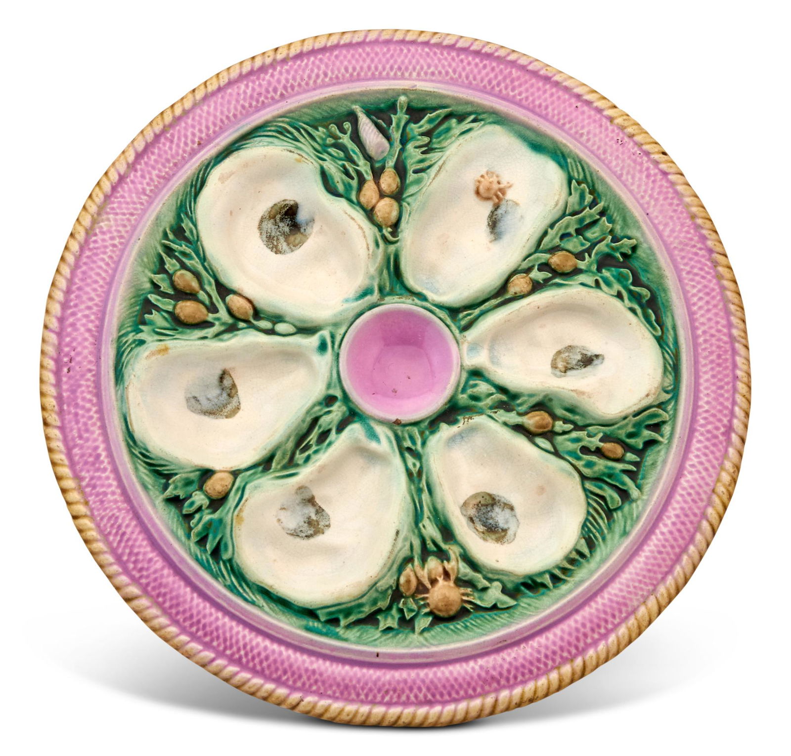 Griffen, Smith & Hill Etruscan Majolica Pink-Border Six-Pocket Oyster Plate Circa 1880 The central (1 of 4)