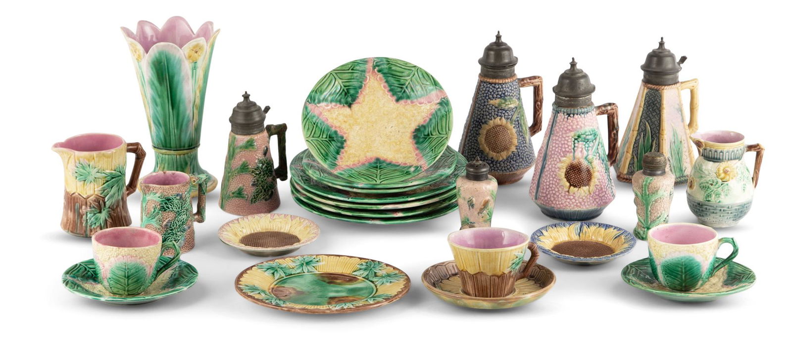 Group of Griffen, Smill & Hill Majolica Table Articles Circa 1880 In various patterns, comprising an (1 of 20)
