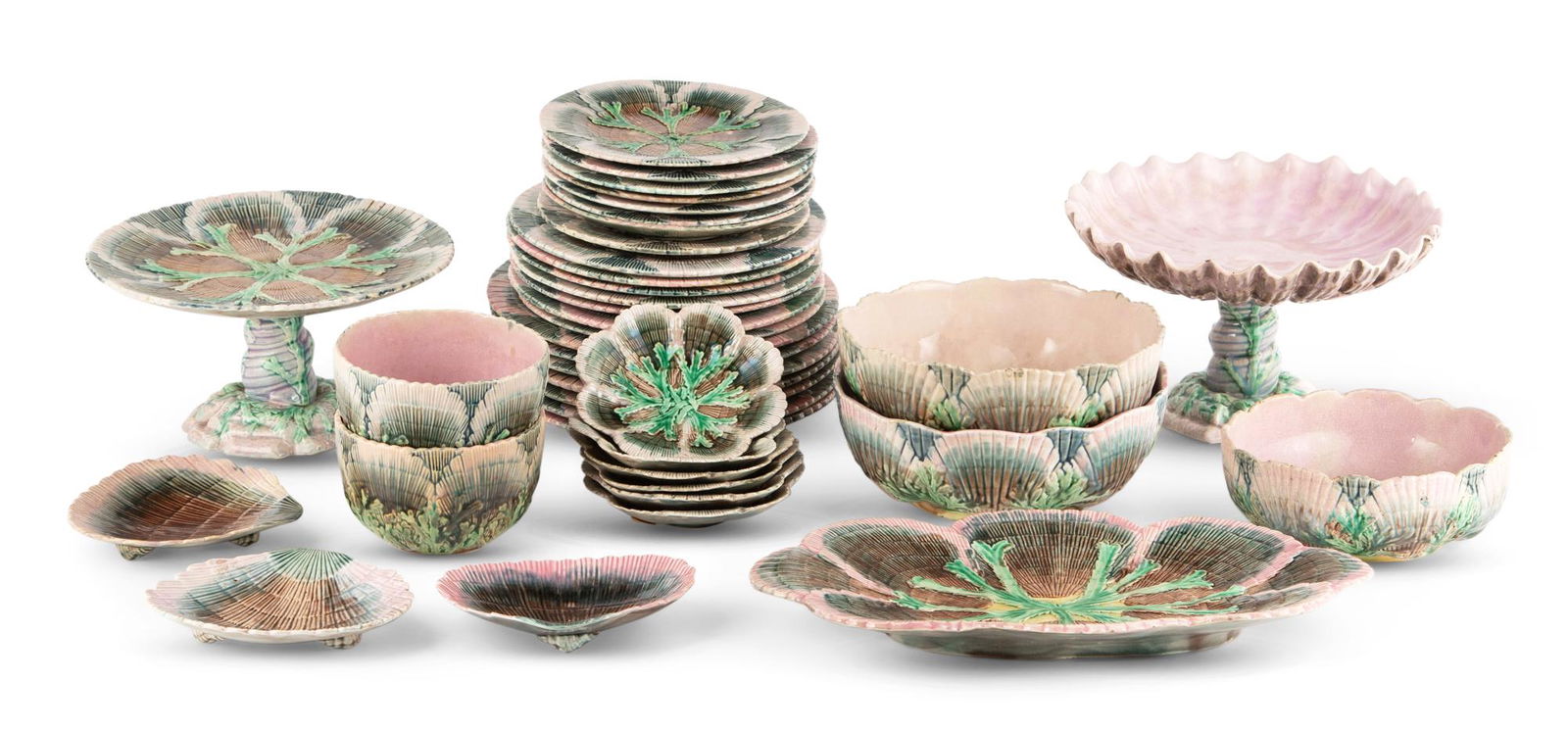 Griffen, Smith & Hill, Etruscan Majolica 'Shell and Seaweed' Part Dessert Service Circa 1884 (1 of 20)