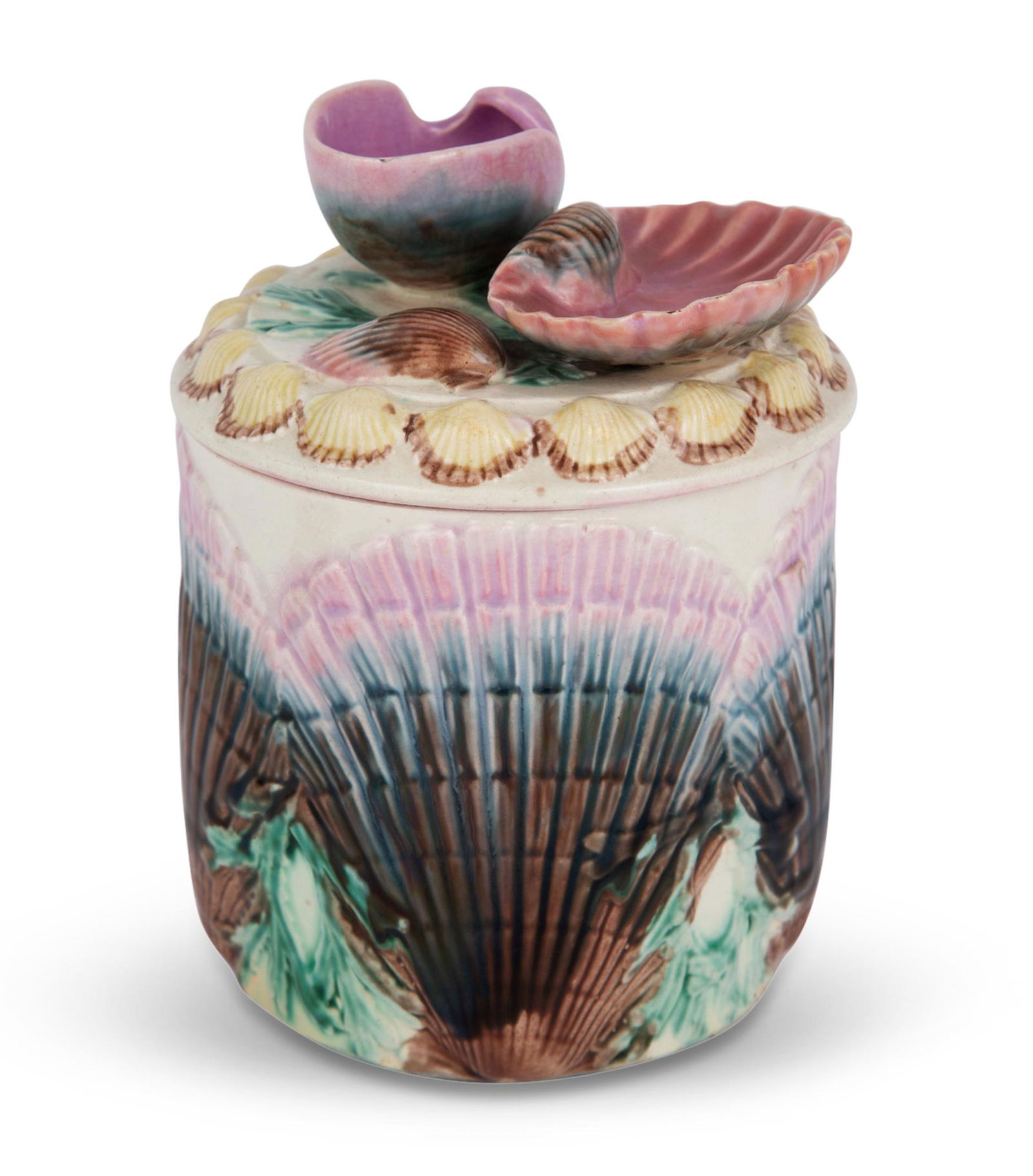Griffen, Smith & Hill, Etruscan Majolica 'Shell and Seaweed' Humidor and Cover Shape no. M10 circa (1 of 7)