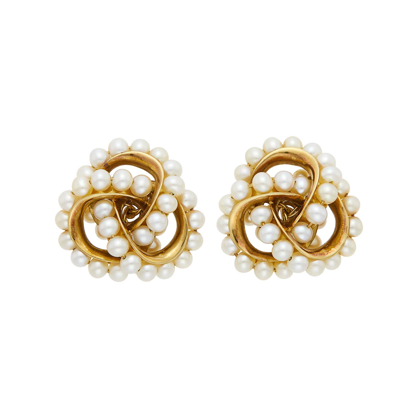 Seaman Schepps Pair of Gold and Cultured Pearl 'Triple Link' Earclips (1 of 3)