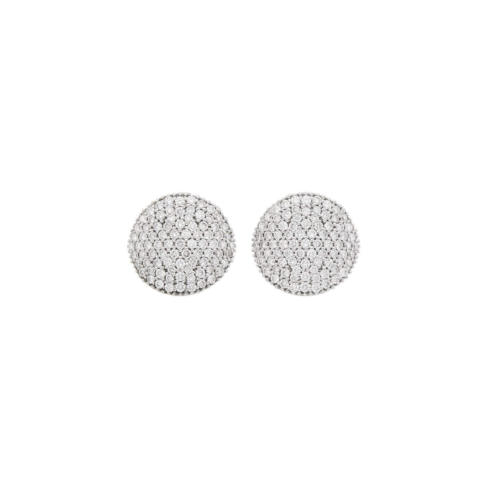 Pair of White Gold and Diamond Convex Earclips: Pair of White Gold and Diamond Convex Earclips 18 kt., 170 pavé-set round diamonds ap. 3.00 cts., signed McM, ap. 7.5 dwts. C