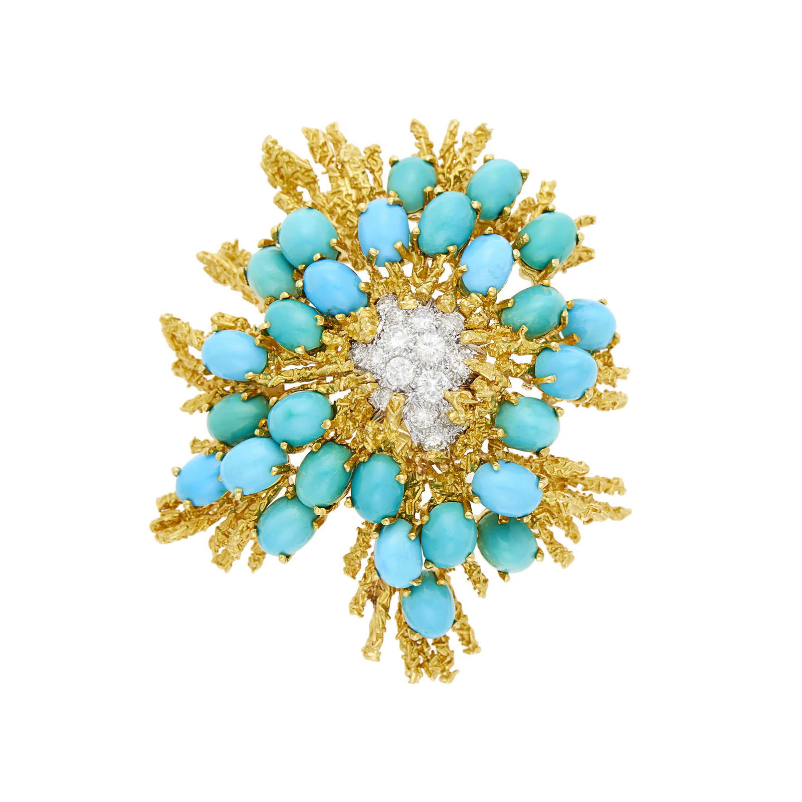 Attributed to George Schuler Two-Color Gold, Turquoise and Diamond Pendant-Brooch (1 of 2)