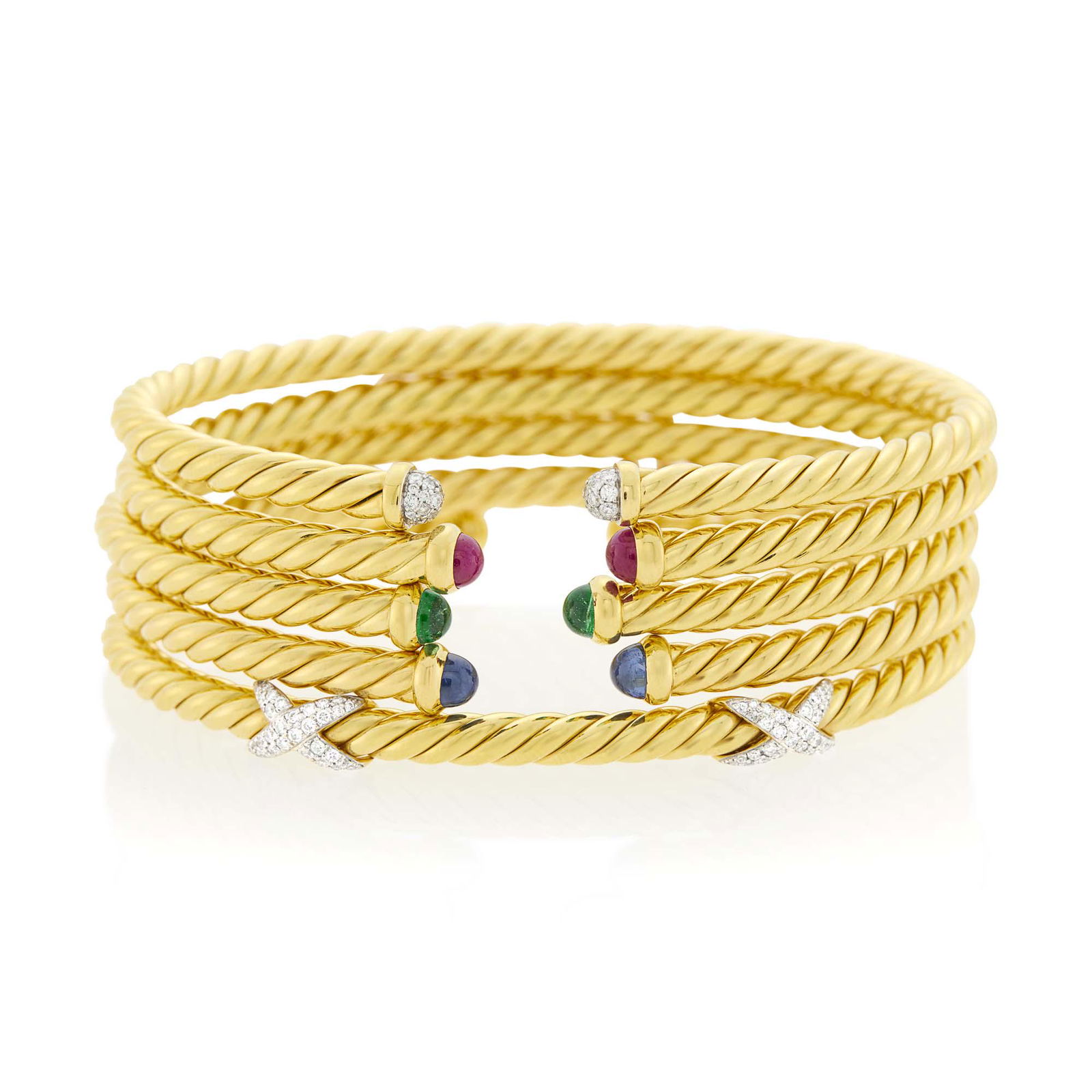 David Yurman Five Fluted Gold, Cabochon Colored Stone and Diamond Bangle Bracelets (1 of 3)