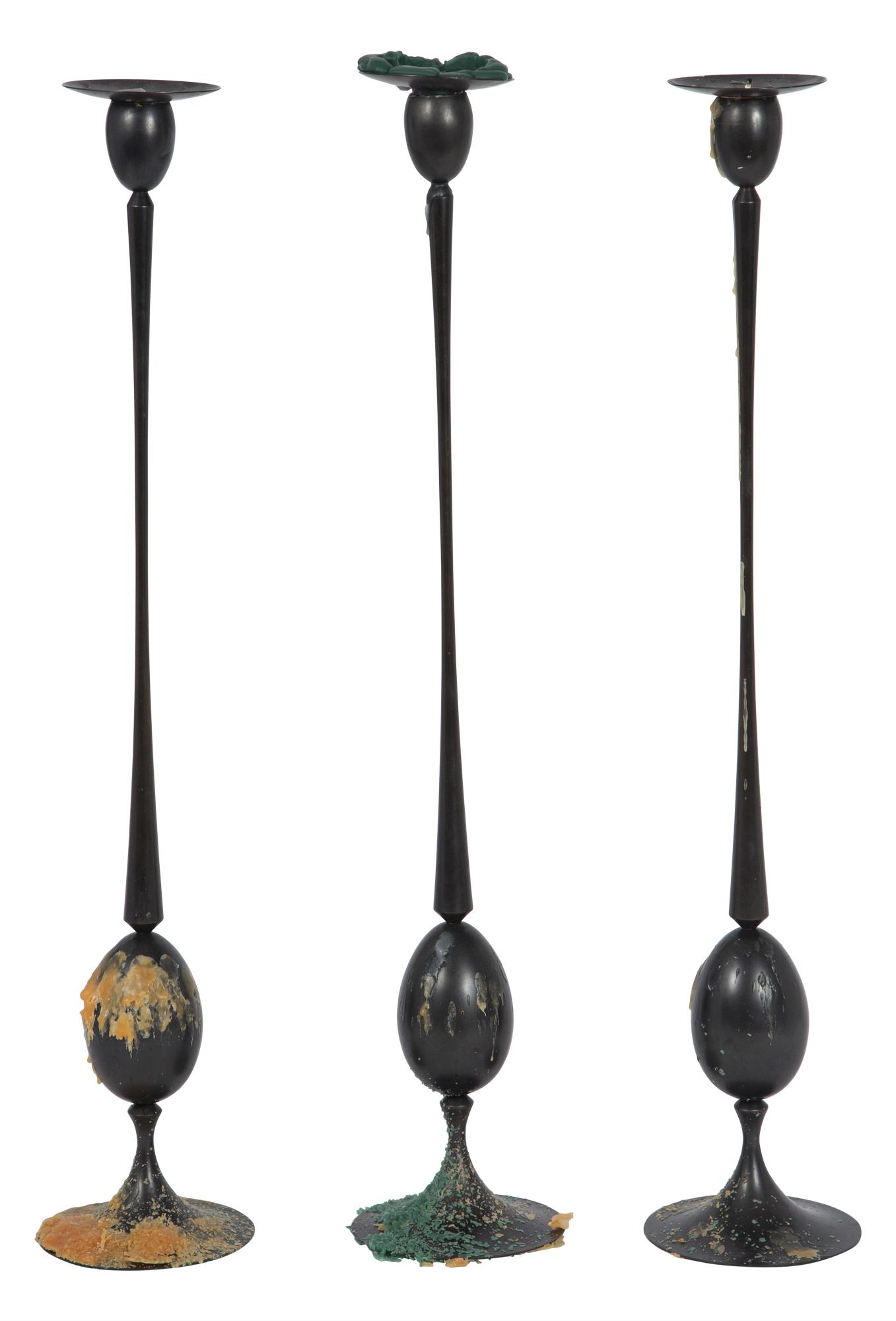 Three Ted Muehling for E.R. Butler Oxidized Bronze Biedermeier Candlesticks (1 of 3)