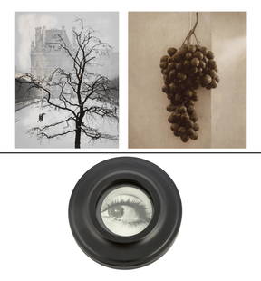 Three Photographs: Three Photographs Comprising a Jefferson Hayman Still Life, Florence, 4/9, 3 1/9 x 2 3/4 inches;Together with a Paris Scene, 9 x 7 inches; And a Lenticular Eye in Round Frame, diameter 6 3/4 inches Pr