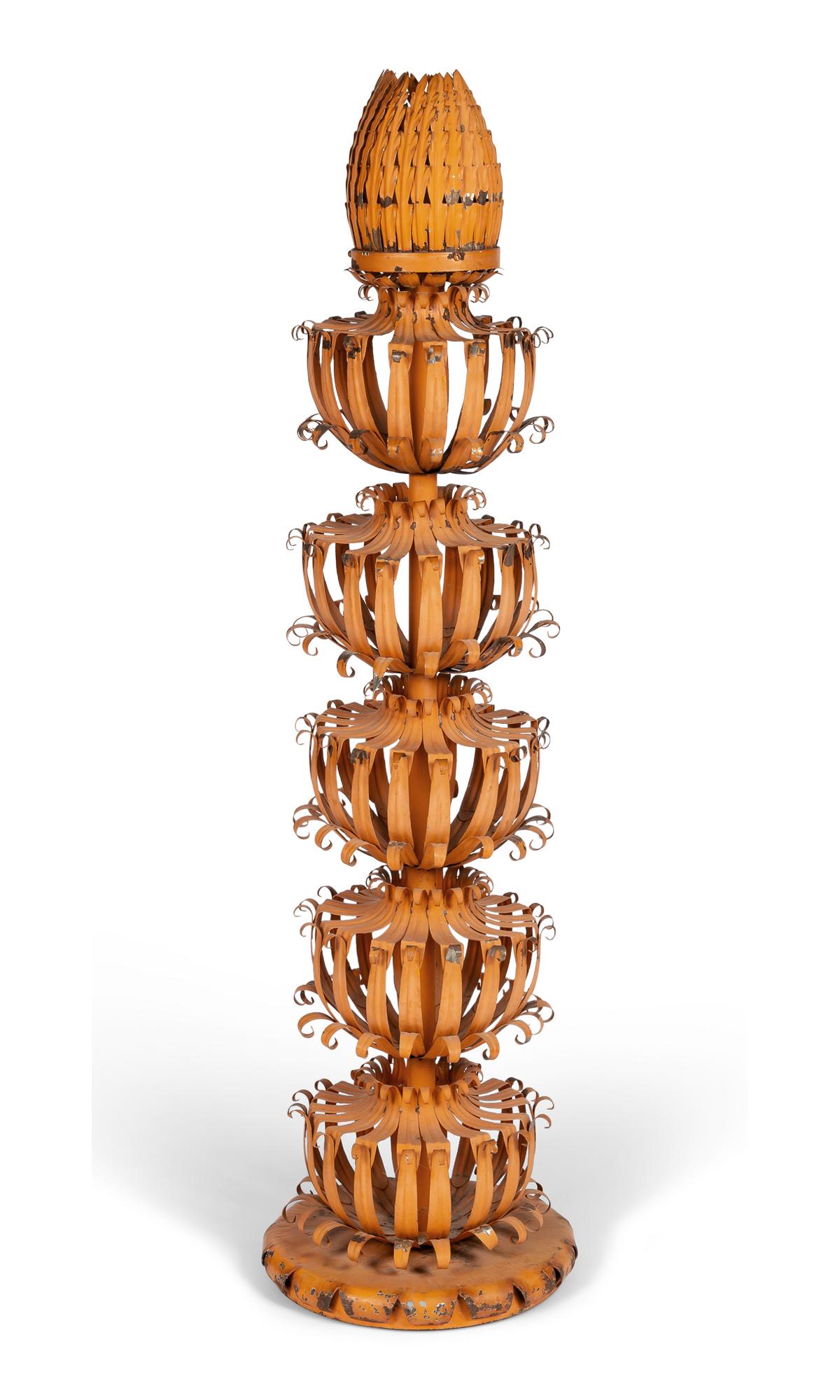 Orange Painted Tole Foliate Multi-Tiered Finial (1 of 3)