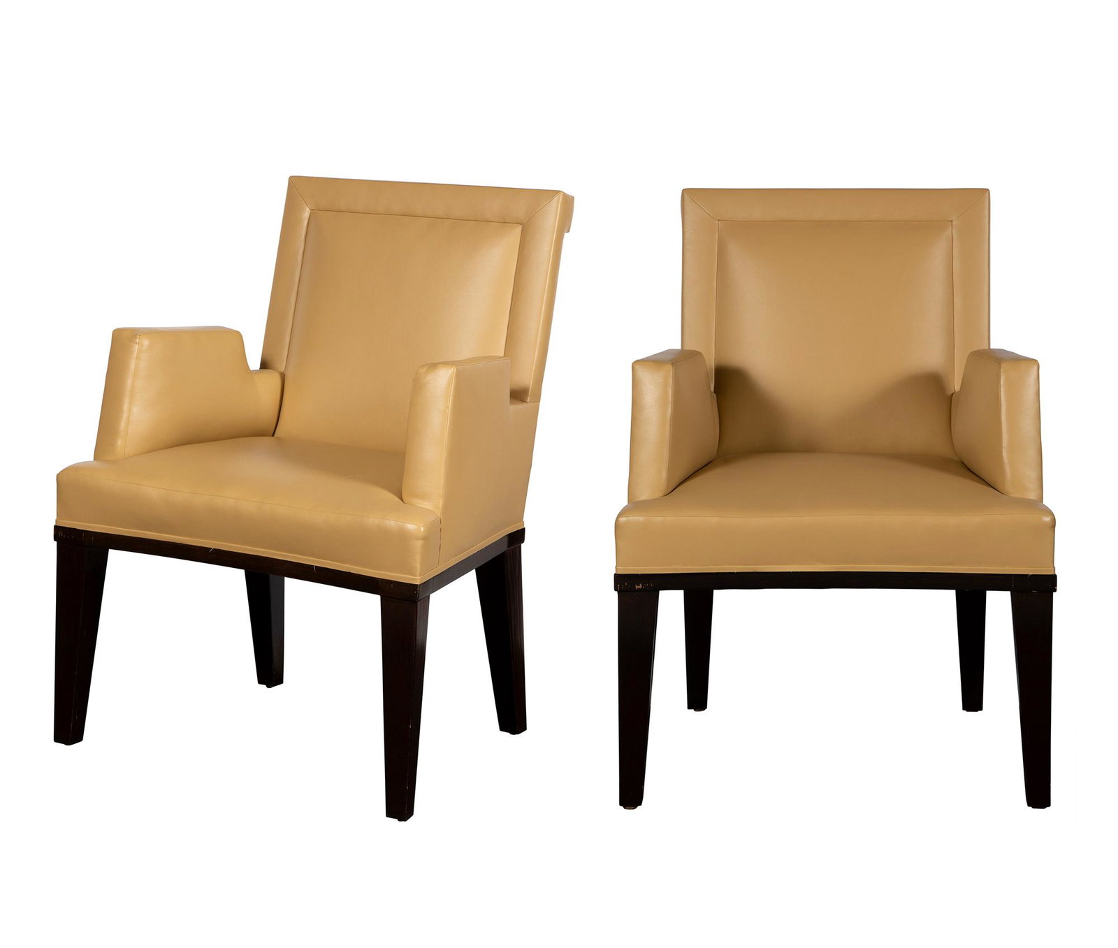 Set of Four Jonas Faux Leather Upholstered Armchairs: Set of Four Jonas Faux Leather Upholstered Armchairs Height 33 3/4 inches, width 24 inches, depth of seat 16 inches. C Property from an Apartment Decorated by Jed Johnson Associates