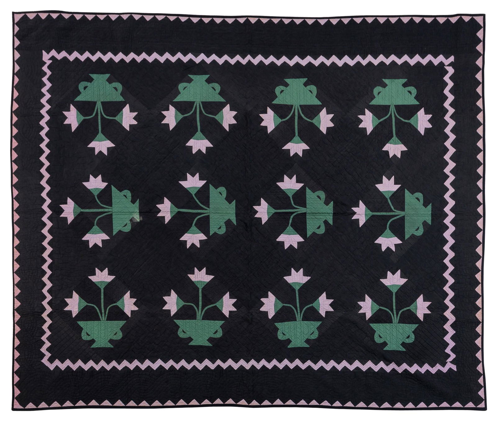 Pieced Cotton Basket Of Lilies Amish Quilt