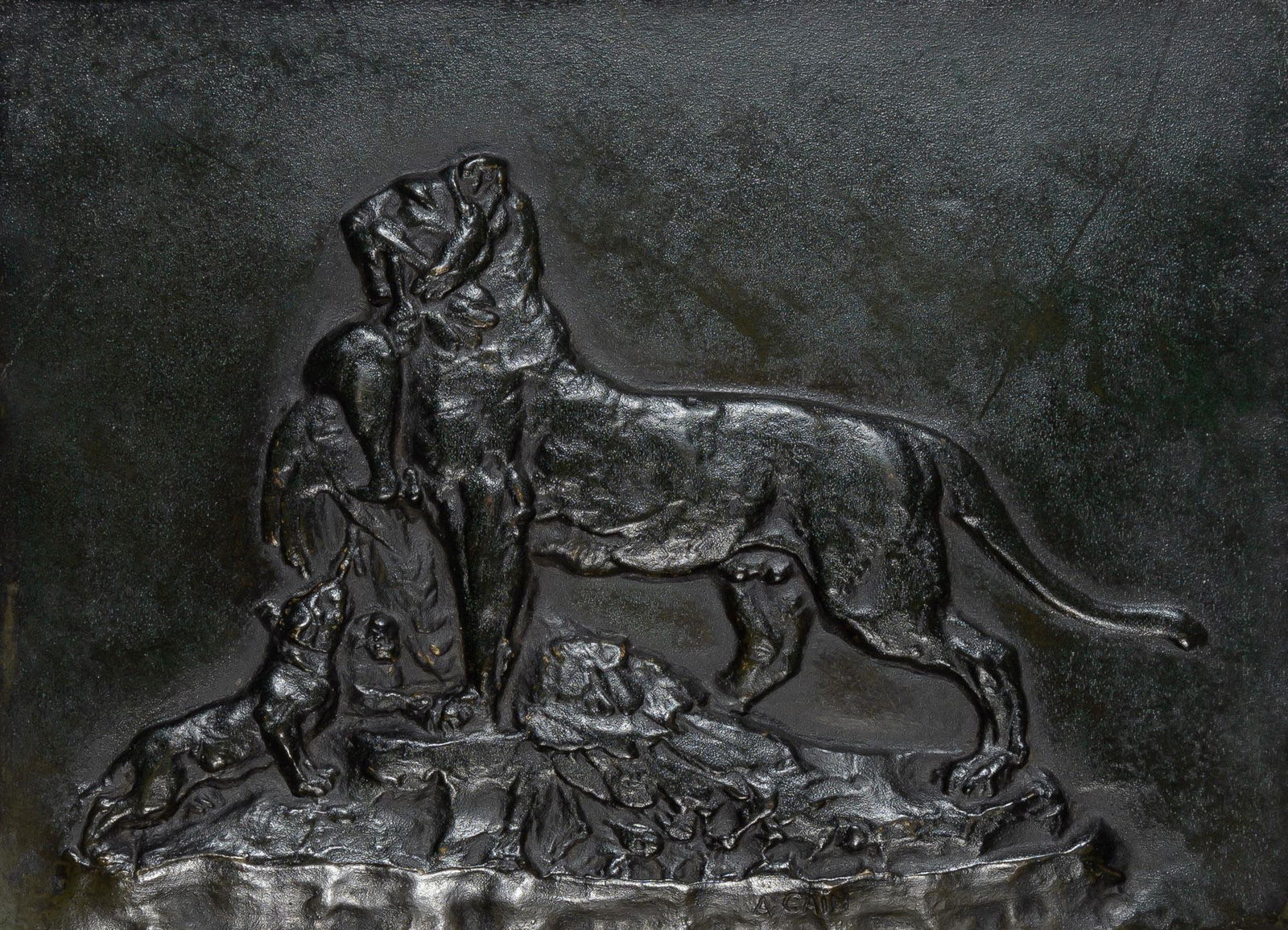 Auguste Nicholas Cain French, 1821-1894 Lioness Carrying a Peacock to Her Cubs (1 of 4)