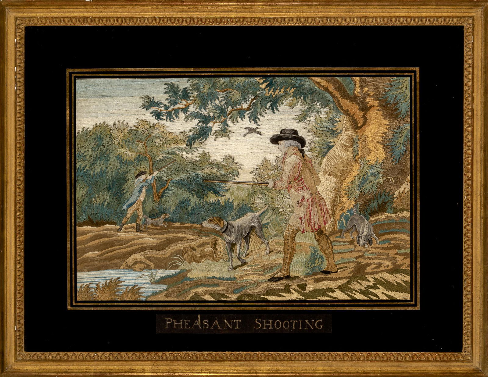 Silk Needlework Picture of a Pheasant Shooting (1 of 3)