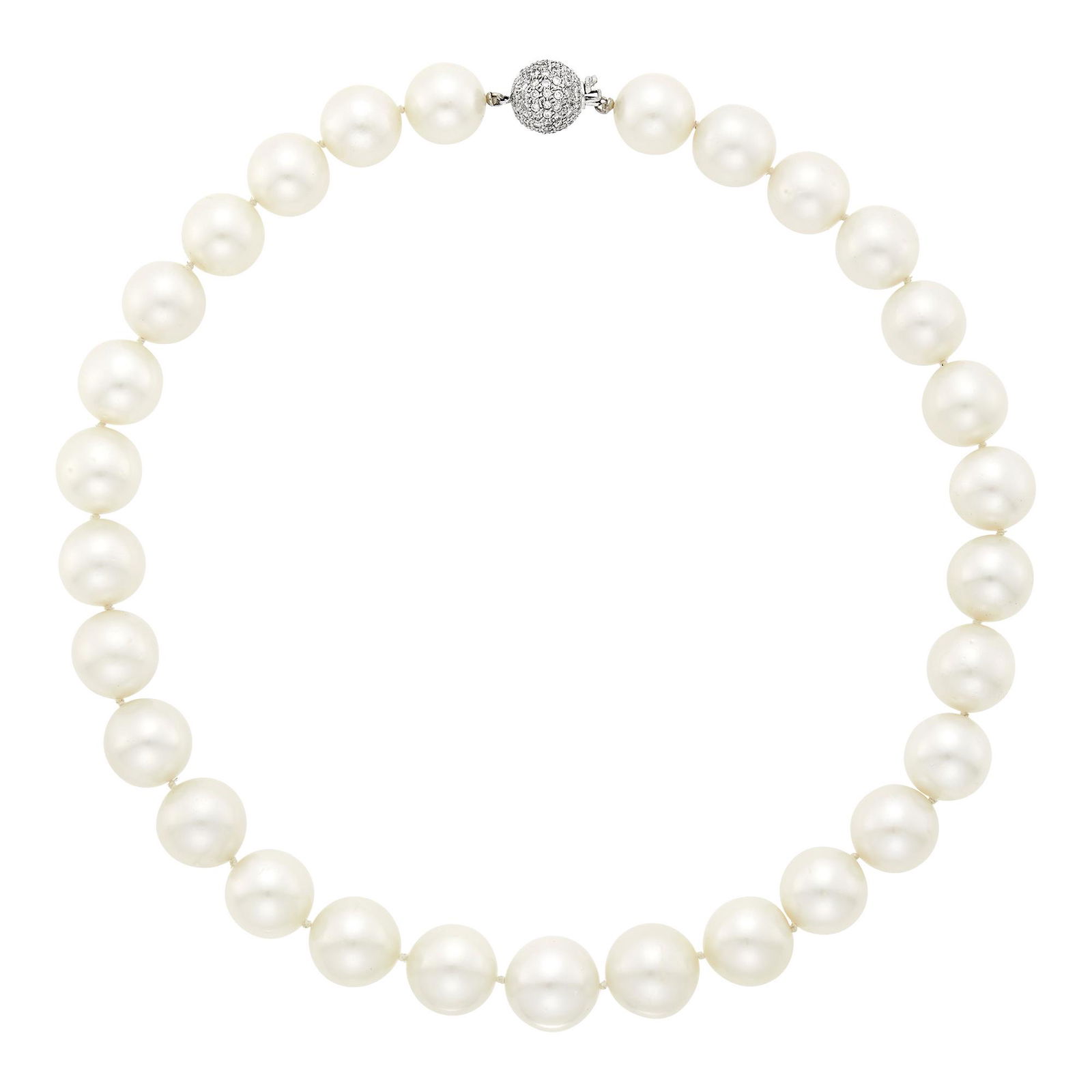 South Sea Cultured Pearl Necklace with White Gold and Diamond Ball Clasp (1 of 2)