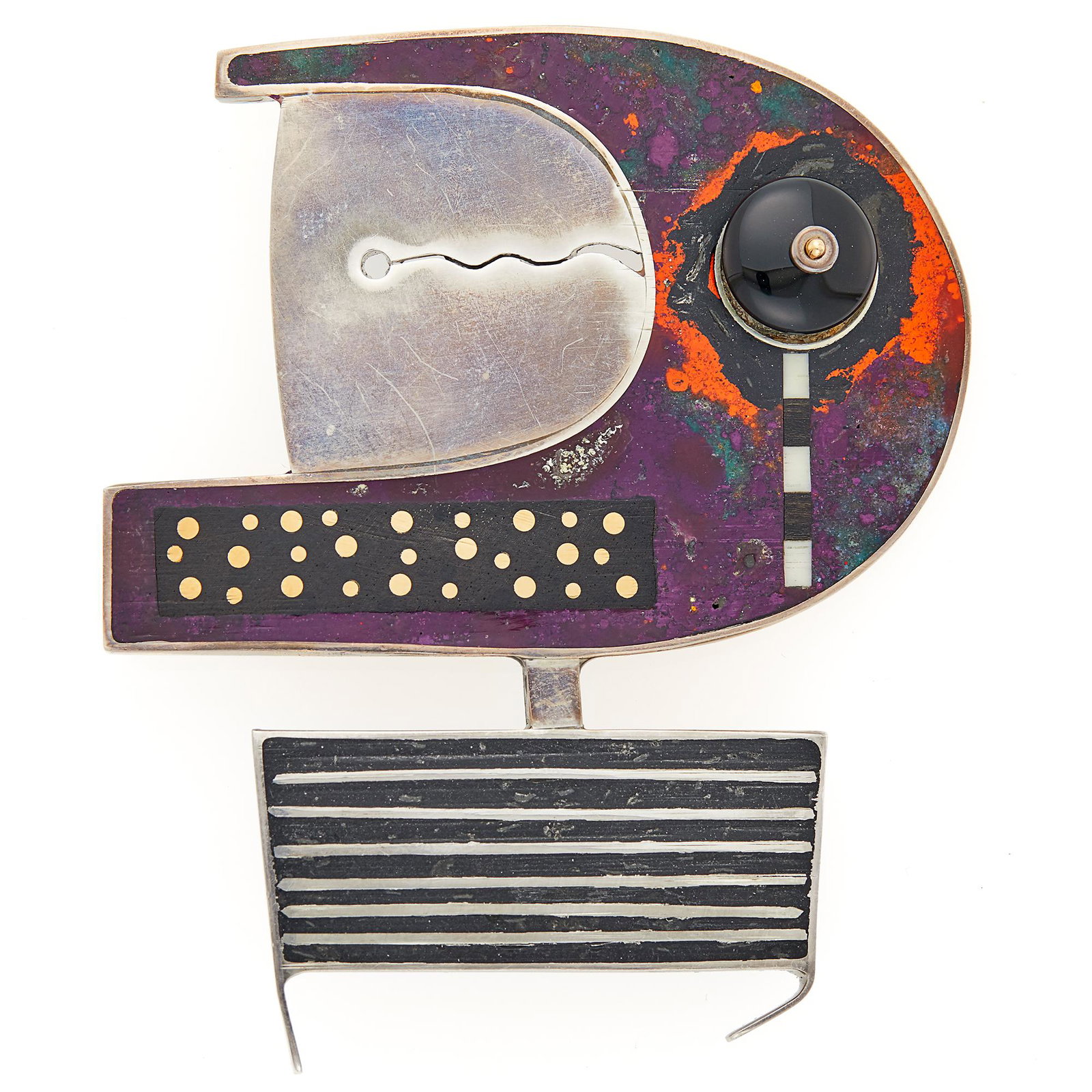 Tod Pardon Silver, Multicolored Resin and Black Acrylic 'Zivie Zig Zag' Brooch (1 of 3)