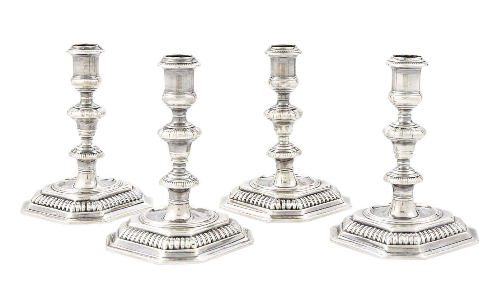 Set of Four William III Sterling Silver Candlesticks (1 of 4)